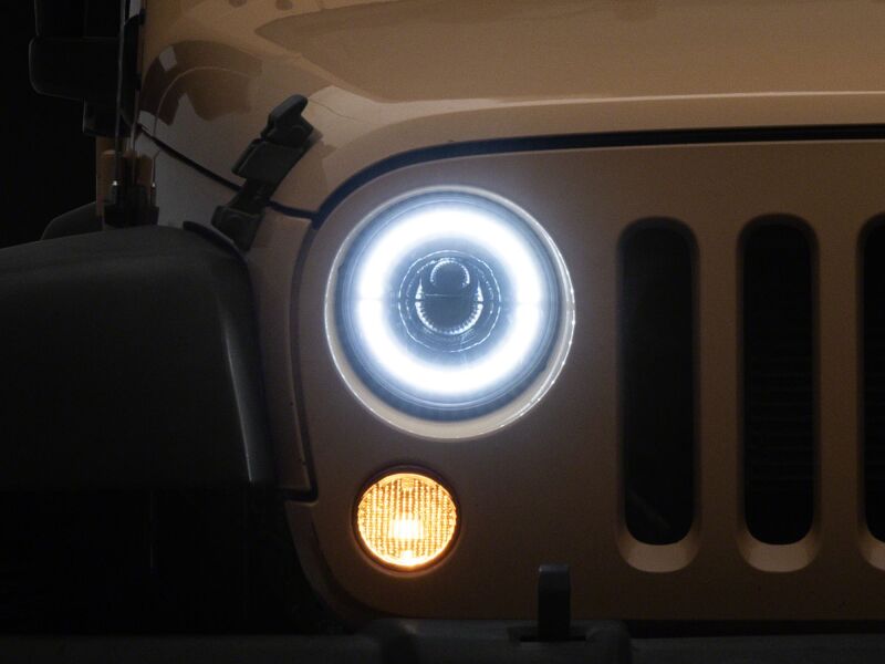Raxiom 07-08 Jeep Wrangler JK Hi Output LED Headlights/Angel Eye DRL- Black Housing- Clear Lens