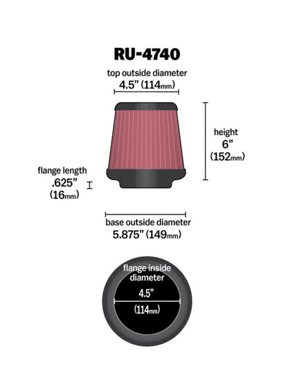K&N Engineering K&N Filter Universal Rubber Filter Round Tapered 4.5in  Flange 5.875in Base 4.5 inch Top 6in  Height