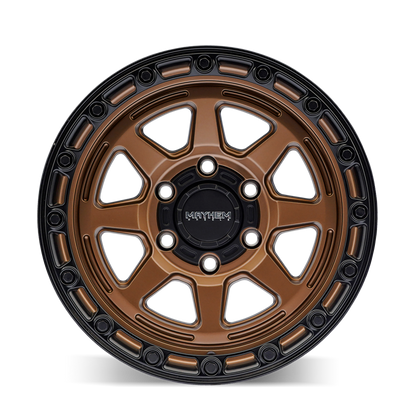 Mayhem 8306 Ridgeline 17x8.5 / 5x127 BP/ -6mm Offset / 78.1mm Hub Satin Bronze/Black Lip Wheel