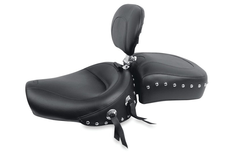 Mustang Motorcycle Mustang 82-03 Harley Sportster Wide Touring Solo Seat w/Driver Backrest Studs - Black