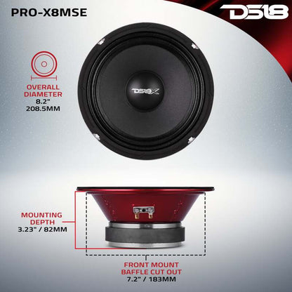 DS18 8in 275 Watts RMS 8 ohm Mid-Range Loudspeaker Sealed Back