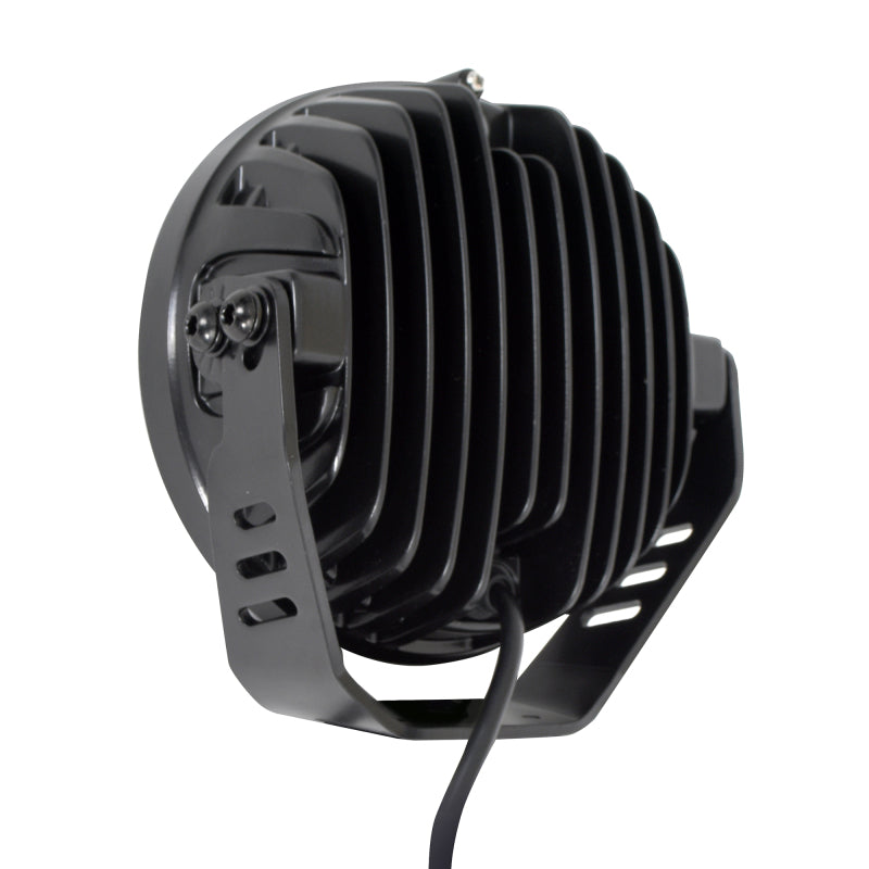 Go Rhino Xplor Blackout Series Round LED Driving Light w/DRL (Surface/Threaded Stud Mnt) 7in. - Blk
