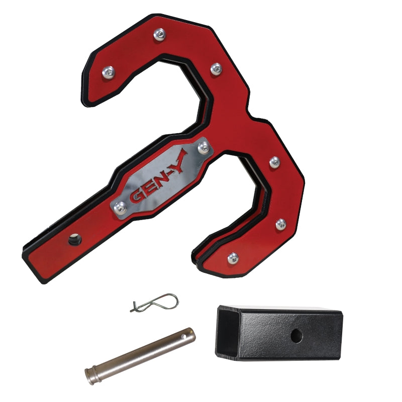 GEN-Y Hitch Gen-Y Hulk 2.0 16K Tow Hook 2in Shank w/GH-009 Reducer Sleeve/GH-099 Pin/GH-011 Clip - Black/Red