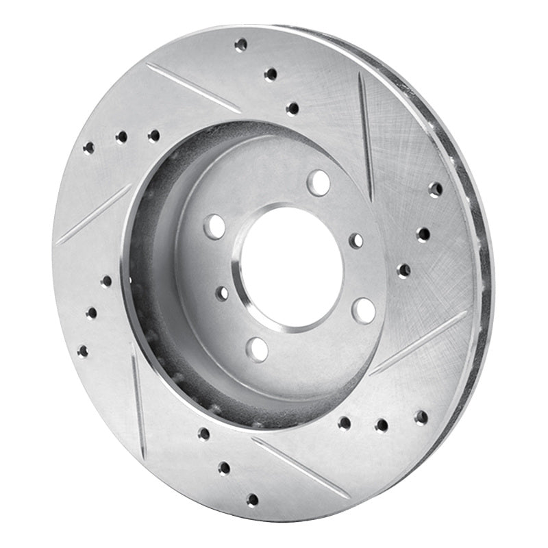 R1 Concepts R1 98-07 Mitsubishi Lancer Front Left Drilled & Slotted Silver Brake Rotor