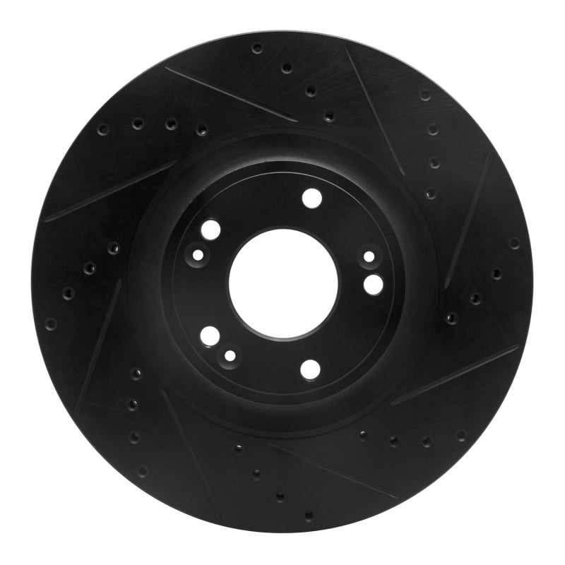 R1 Concepts R1 09-14 Hyundai Genesis Sedan Front Right Drilled & Slotted Black Brake Rotor