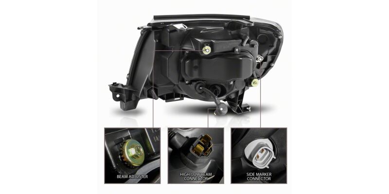 Raxiom 05-11 Toyota Tacoma Axial Series Switchback Projector Headlights- Black Housing- Clear Lens