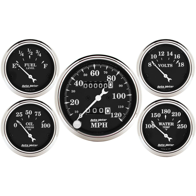AutoMeter Auto Meter Gauge Kit 5 pc. 3 1/8in & 2 1/16in Mechanical Speedometer Old Tyme Black