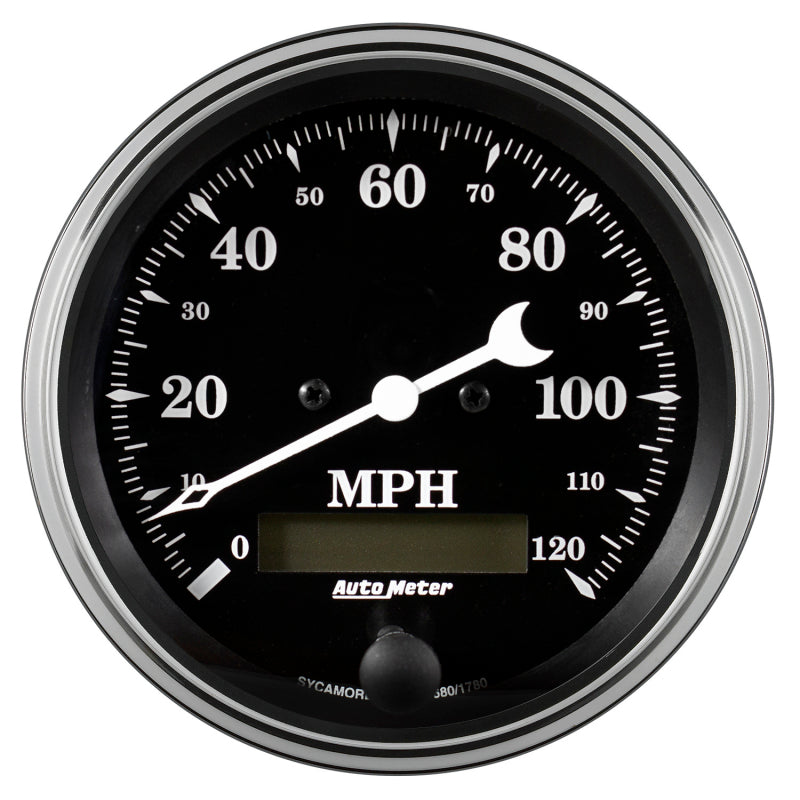 AutoMeter Auto Meter Gauge Speedo. 3 3/8in 120mph Elec. Prog. w/ LCD Odo Old Tyme Black