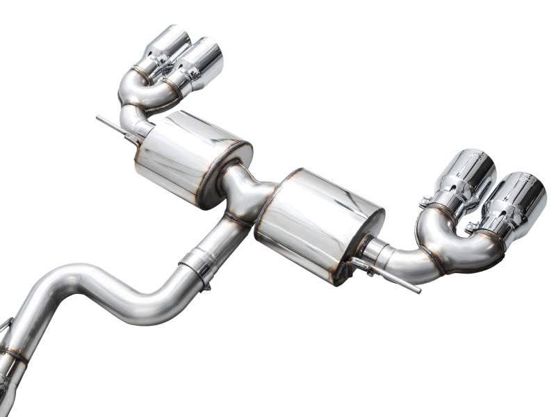 AWE Tuning MK8 Volkswagen Golf R 3in Touring Edition Quad Exhaust - Chrome Silver Tips