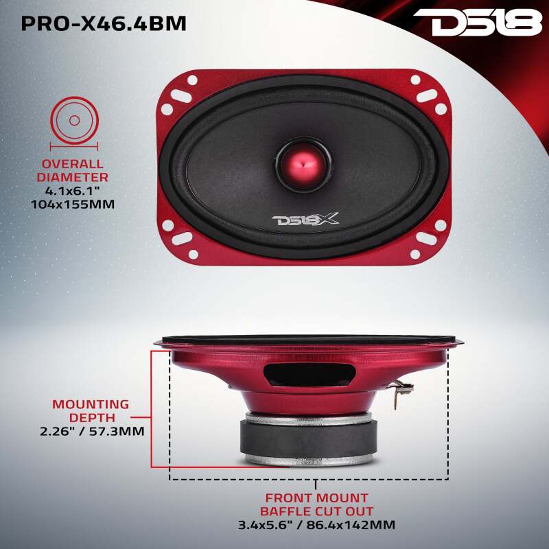 DS18 4x6in 100 Watts RMS 4 ohm Mid-Range Bullet Loudspeaker