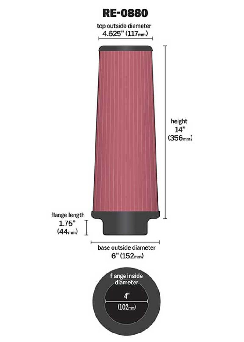 K&N Engineering K&N Universal Rubber Filter 4inch FLG / 6inch OD-B / 4-5/8inch OD-T / 14inch H