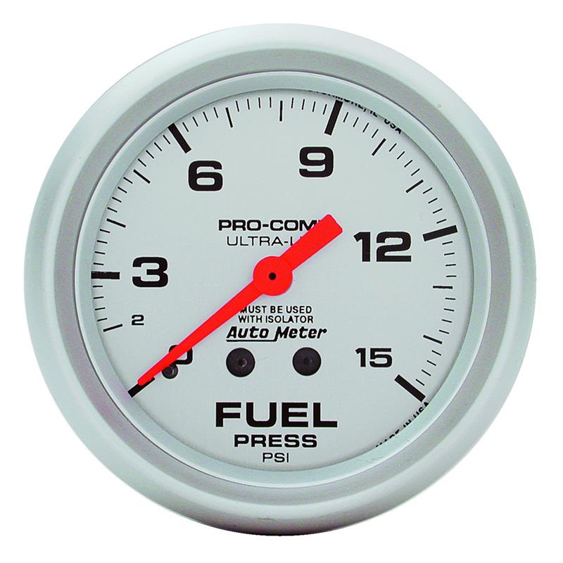 AutoMeter Gauge Fuel Pressure 2-5/8in. 15PSI Mechanical W/Isolator Ultra-Lite