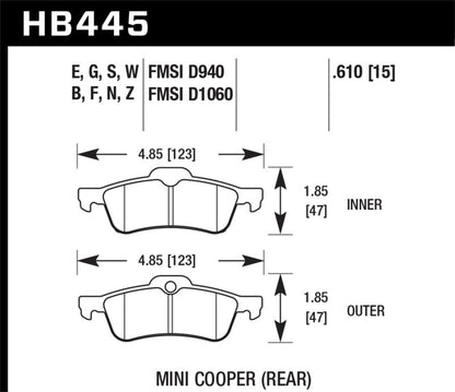 Hawk Performance Hawk 02-06 Mini Cooper / Cooper S HP+ Street Rear Brake Pads