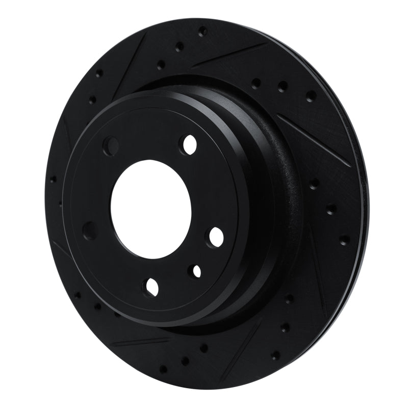 R1 Concepts R1 88-94 BMW 750IL Rear Left Drilled & Slotted Black Brake Rotor