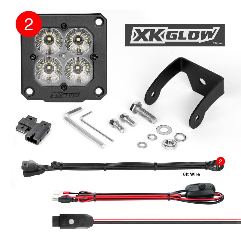 XKGLOW XK Glow Flush Mount XKchrome 20w LED Cube Light w/ RGB Accent Light Kit w/ Cntrlr- Driving Beam 2pc
