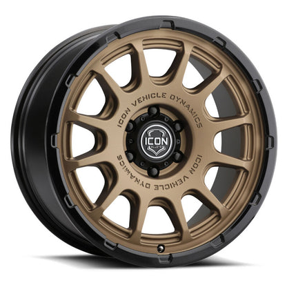 ICON Alloys Rancho 20x9 / 5x5 / -12mm / 4.5in BS Satin Bronze w/ Gloss Black Lip Wheel