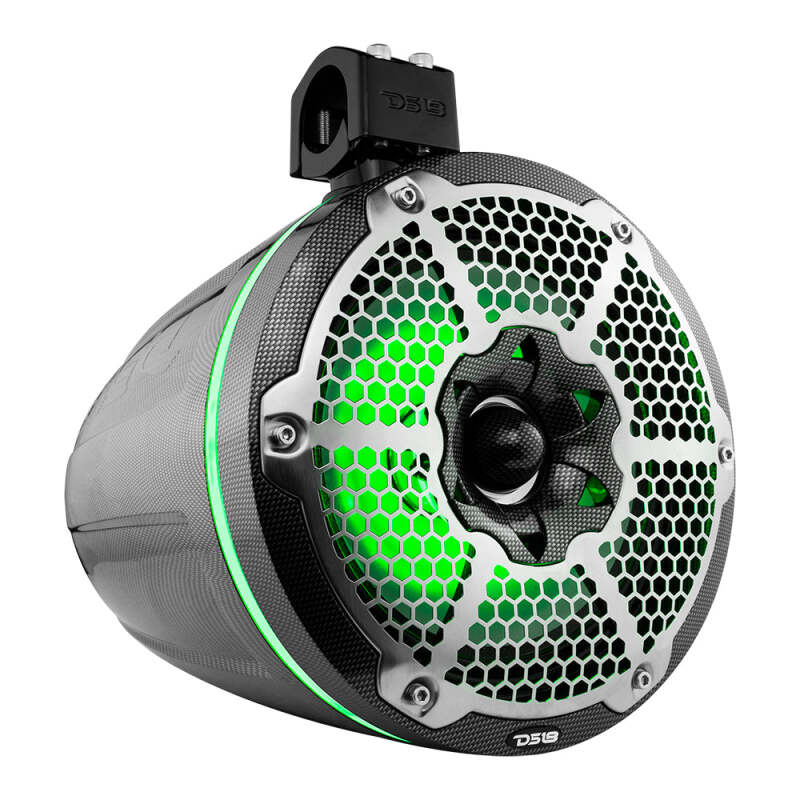 DS18 Marine And Psports Towers With 10in 1in Driver 300 Watts RMS RGB LED Lights Black Carbon Fiber