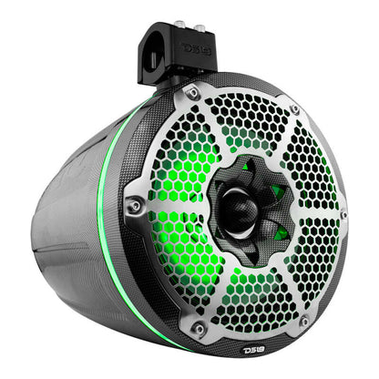 DS18 Marine And Psports Towers With 10in 1in Driver 300 Watts RMS RGB LED Lights Black Carbon Fiber