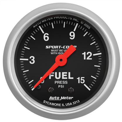 AutoMeter Gauge Fuel Pressure 2-1/16in. 15PSI Mechanical W/Isolator Sport-Comp