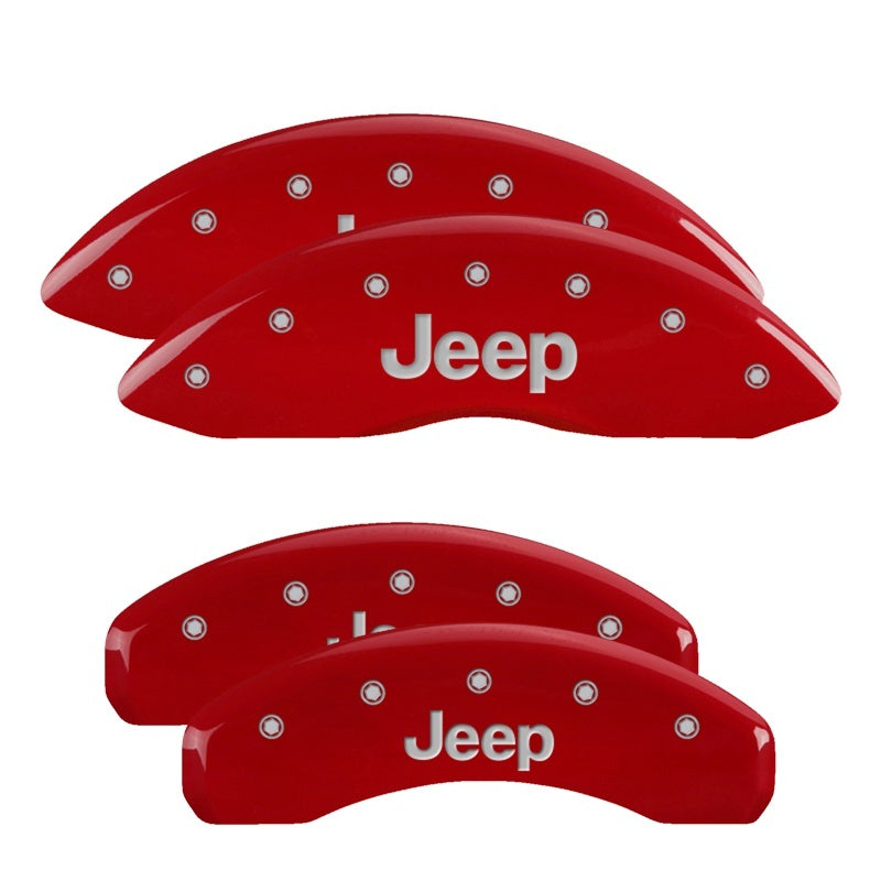 MGP 4 Caliper Covers Engraved F&R 21-24 Jeep Grand Cherokee - JEEP - Red w/ Silver Letters