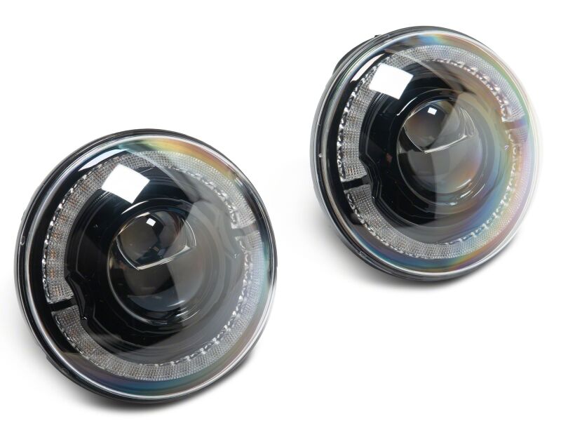 Raxiom 07-08 Jeep Wrangler JK Hi Output LED Headlights/Angel Eye DRL- Black Housing- Clear Lens