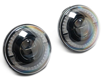 Raxiom 07-08 Jeep Wrangler JK Hi Output LED Headlights/Angel Eye DRL- Black Housing- Clear Lens