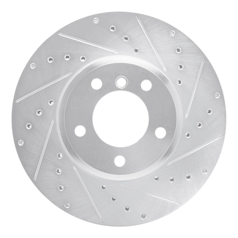 R1 Concepts R1 04-10 BMW 530I Front Right Drilled & Slotted Silver Brake Rotor