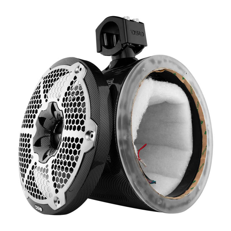 DS18 Marine And Powersports Towers 10in RGB LED Lights Black Carbon Fiber Speakers Not Included
