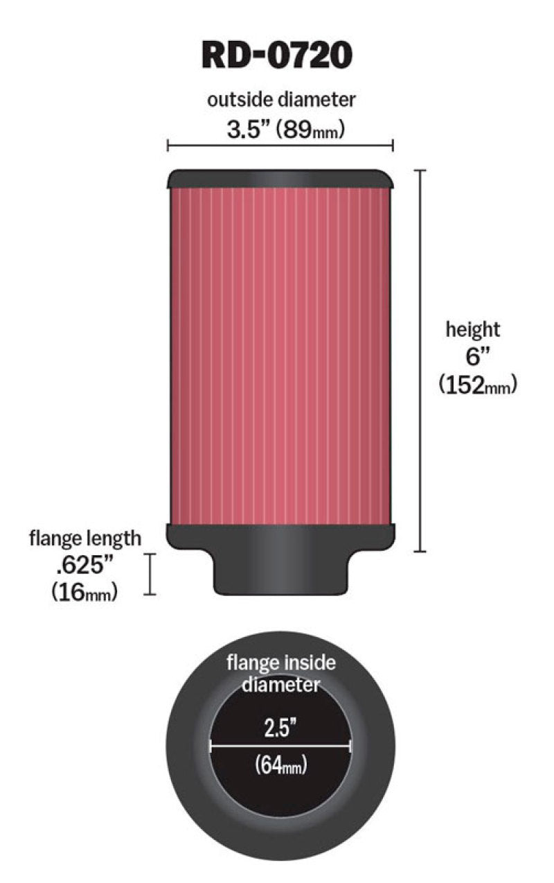 K&N Engineering K&N Universal Rubber Filter 2.5in Flange ID x 3.5in OD x 6in Height