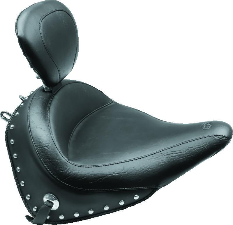 Mustang Motorcycle Mustang 00-15 Harley Softail Std Rear Tire Wide Touring Solo Seat w/Driver Backrest Studs- Black