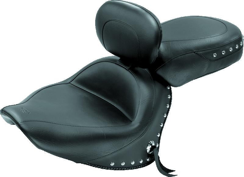 Mustang Motorcycle Mustang 07-17 Yamaha V-Star 1300,1300 Tourer Wide 2PC Seat w/ Driver Backrest Studs- Black