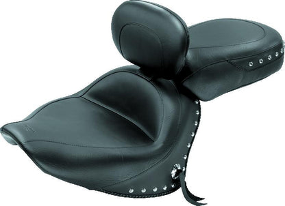 Mustang Motorcycle Mustang 07-17 Yamaha V-Star 1300,1300 Tourer Wide 2PC Seat w/ Driver Backrest Studs- Black