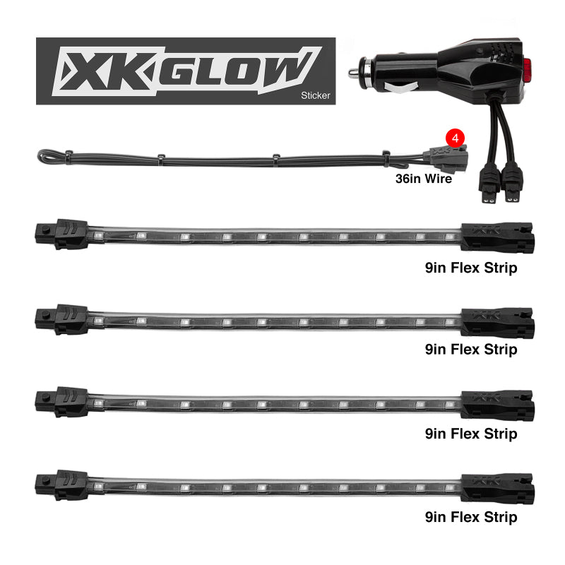 XKGLOW XK Glow Single Color XKGLOW UnderglowLED Accent Light Car/Truck Kit Red - 4x8In