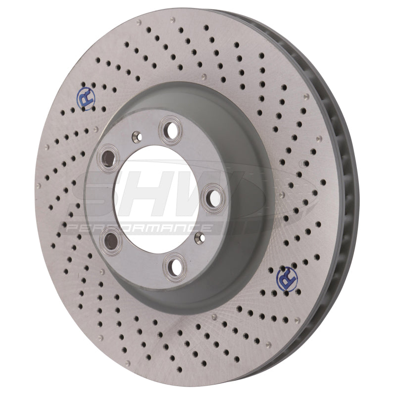 SHW Performance SHW 09-13 Porsche 911 Turbo w/Center Lock w/o Ceramic Brake Right Frt Drill-Dimp Rotor (99735140602)