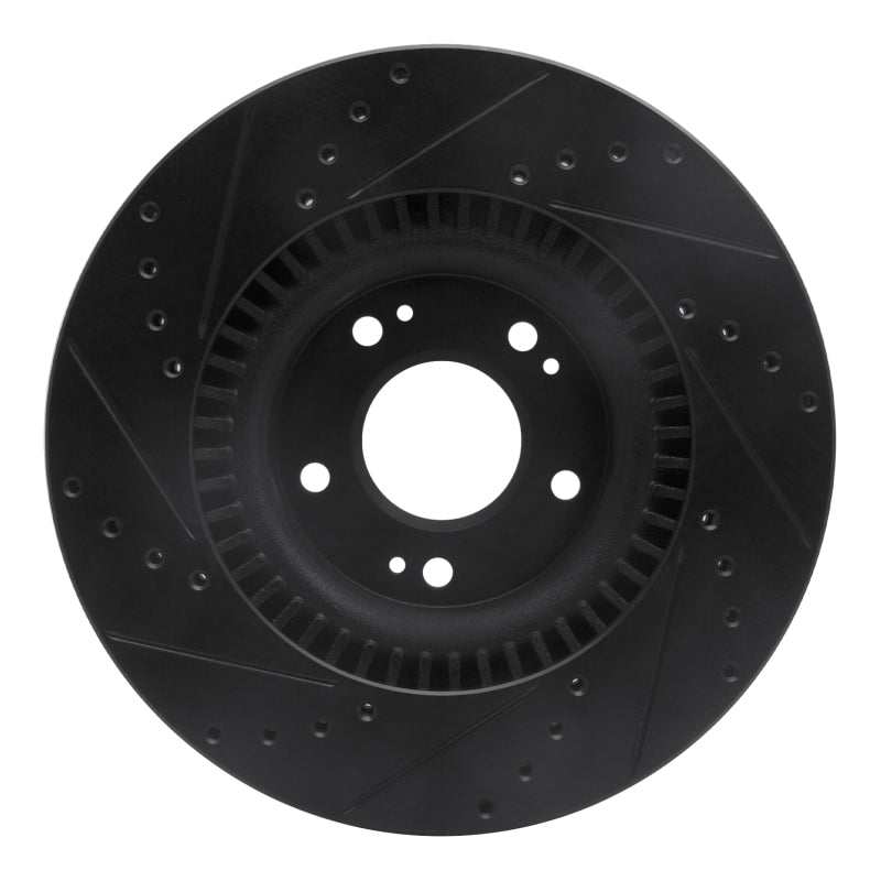 R1 Concepts R1 09-11 Hyundai Genesis Sedan Front Right Drilled & Slotted Black Brake Rotor