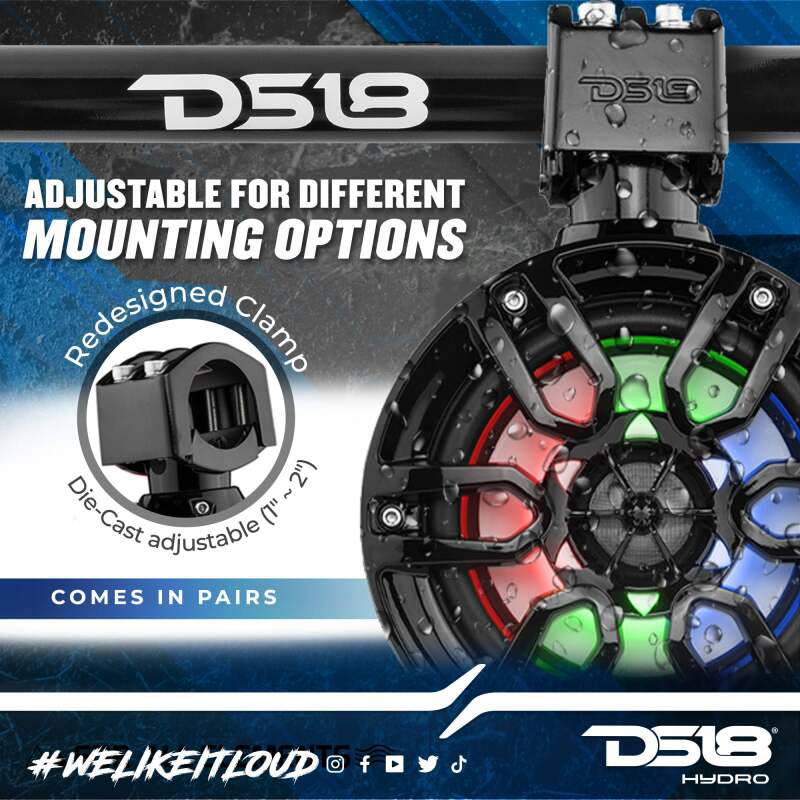 DS18 Tower Speakers 6.5in 100 Watts RMS w/ RGB LED Lights Red