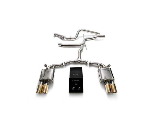 Stainless Steel Valvetronic Exhaust System Audi A4 B9 with Gold Tips | ML Performance Car Parts
