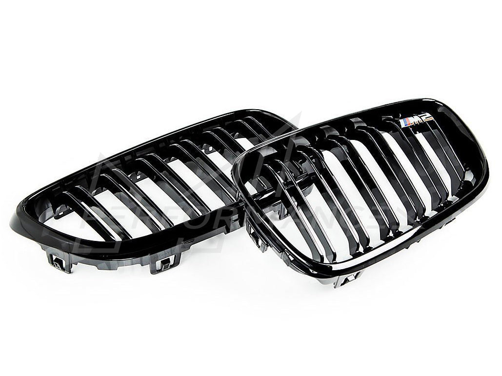 AUTOID BMW F22 F23 F87 Gloss Black Kidney Grilles (Inc. 218d, M235i, M240i & M2) - ML Performance UK