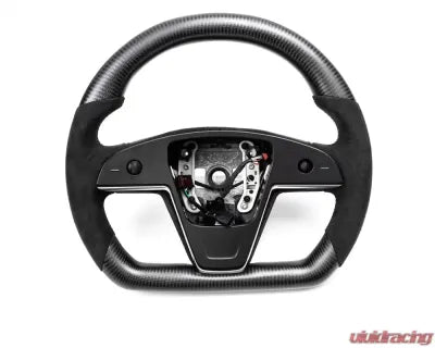 Vivid Racing VR-TESLA-PLY-STRWHL-MALC Tesla Model S Plaid | Model X Plaid OEM Yoke Delete Upgraded Steering Wheel Carbon Fiber Alcantara Grips