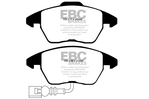 EBC Audi 8X 8J Yellowstuff 4000 Series Front Sport Brake Pads & Slotted And Dimpled Sport Discs Kit - ATE Caliper (S1 & TT) | ML Performance UK