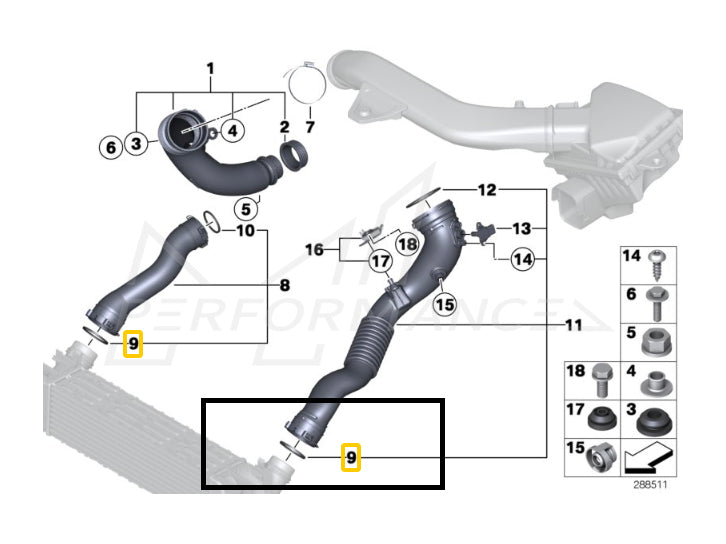 Genuine BMW 13718596850 E90 F14 F20 F87 Intercooler & Intake Hose O-Ring Seal (Inc. M135i, 335i, M2 & 640i) (TEST)
