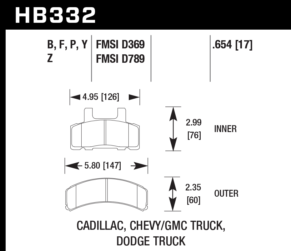 Hawk Performance HB332Z.654 PC Brake Pads Front