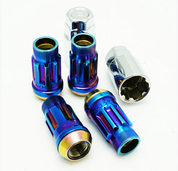 MUTEKI 34937UN LUG NUTS KIT SR45R LOCK SET 12X1.25 45MM BURNED BLUE NEON