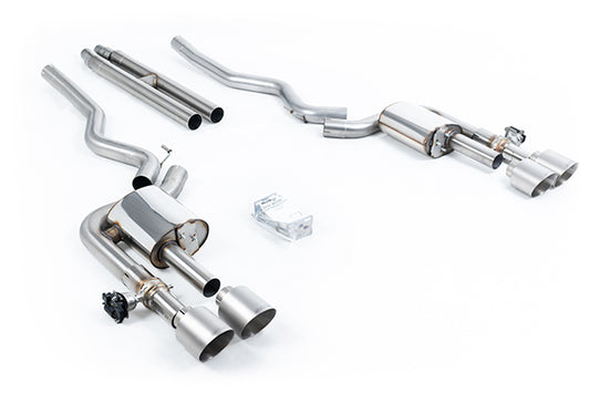 Milltek SSXFD422 Ford Active Valved Cat-Back With H Pipe And GT-115 / 4.5' Brushed Titanium Tips - (Loudest) (Inc. Mustang)