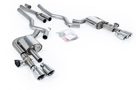 Milltek SSXFD441 Ford Dual Quad Outlet With Active Valves Non-Resonated With GT-100 Polished Trims  (Inc. Mustang)