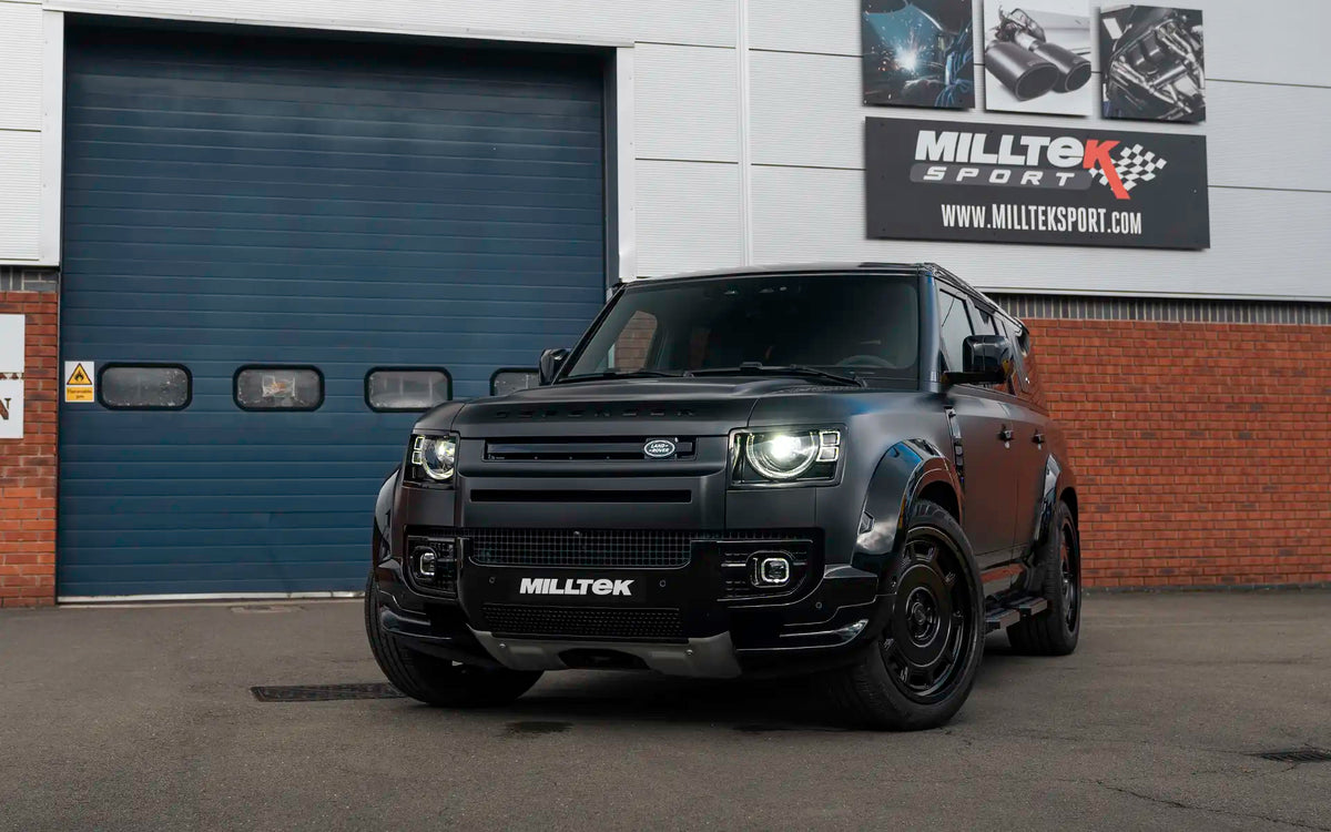 MillTek SSXLR260 Land Rover Defender 130 5.0 V8 (GPF Models) - Special Edition Black Coated OPF/GPF Back Non-Resonated Valved System (Louder) with Quad GT-90 Cerakote Black Trims