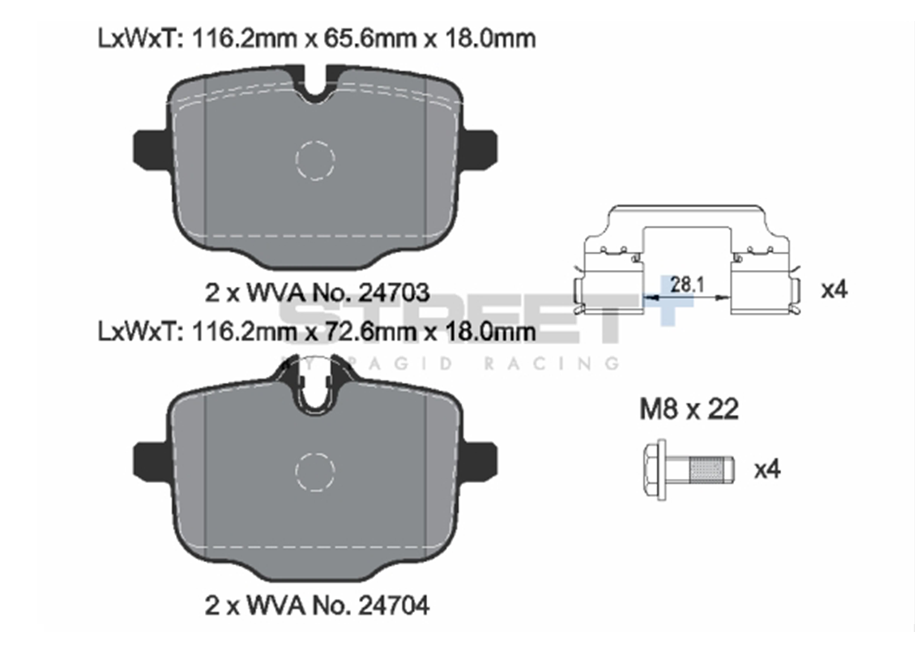 PAGID STREET+ T8282SP2001 BMW G80 G81 G82 G83 G87 Front Brake Pads (M2, M3, & M4)