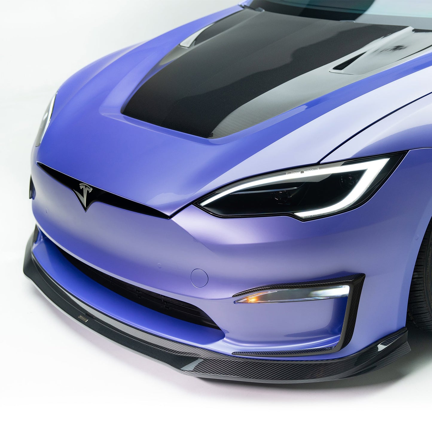 Vorsteiner TEV3025 VRS Tesla Model S Plaid Add-On Aero Bumper Flares Carbon Fiber PP 2x2 Glossy | ML Performance