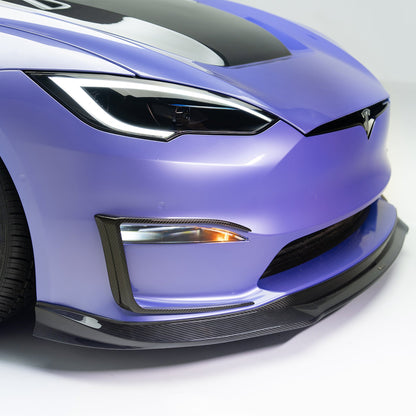 Vorsteiner TEV3025 VRS Tesla Model S Plaid Add-On Aero Bumper Flares Carbon Fiber PP 2x2 Glossy | ML Performance