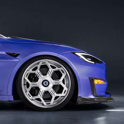 Vorsteiner TEV3025 VRS Tesla Model S Plaid Add-On Aero Bumper Flares Carbon Fiber PP 2x2 Glossy | ML Performance